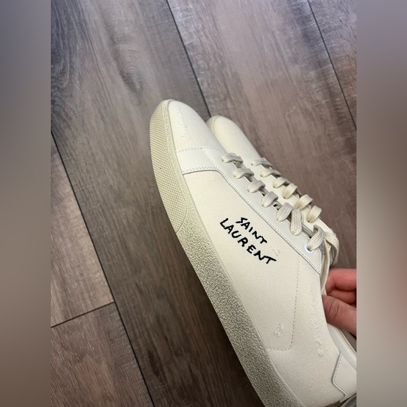 SAINT LAURENT COURT CLASSIC SL/06 EMBROIDERED SNEAKERS, 10.5M, CREAM, NEW - Picture 3 of 5